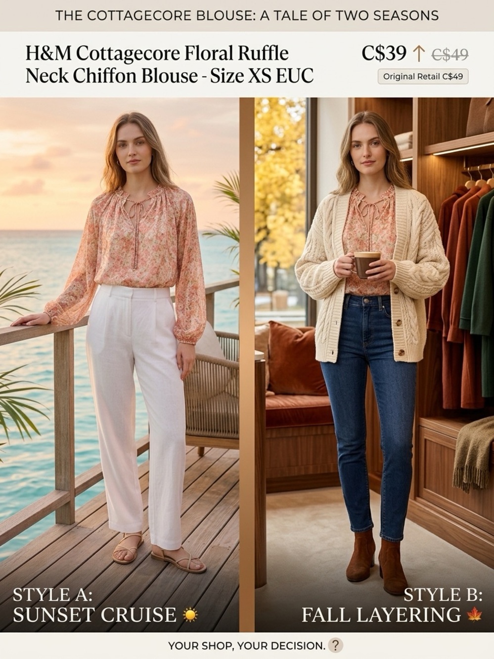 EUC H&M Resort Collection | Micro Floral Ruffle Blouse (Size XS)